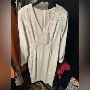 NWT Dress The Population white LARGE under the kneeling sleeve sequin dress